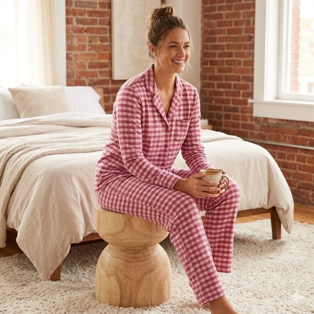 Nordstrom‎ Pink Gingham Pajama Set Modal Lounge Sleepwear Small